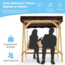 Load image into Gallery viewer, Balancelle de Jardin 2 Places en Bois avec Toit Inclinable Imperméable Chaîne Métallique Réglable Charge 240KG Cadre en A pour Jardin Véranda Cour -