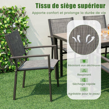 Load image into Gallery viewer, Ensemble de Meubles de Patio 7 Pices pour 6 Personnes Salon de Jardin avec 6 Chaises Empilables et Table Rectangulaire Gris -