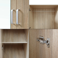 Load image into Gallery viewer, Armoire de chambre garde-robe moderne meuble de rangement intemporel 5 étagères 3 tiroirs + miroir MDF 176 x 120 x 52 cm effet chêne sonoma 03_0006369