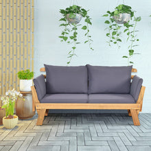 Load image into Gallery viewer, Chaise Longue Convertible avec Coussin Canapé de Jardin 2 en 1 en Bois d’Acacia avec Accoudoir Réglable pour Patio Piscine Jardin Blanc/Gris/Bleu/Rouge -