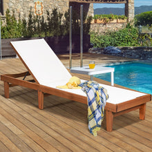 Load image into Gallery viewer, Chaise Longue de Jardin Dossier Inclinable en Bois d'Eucalyptus Tissu Respirant pour Patio Véranda Piscine Charge 180KG -