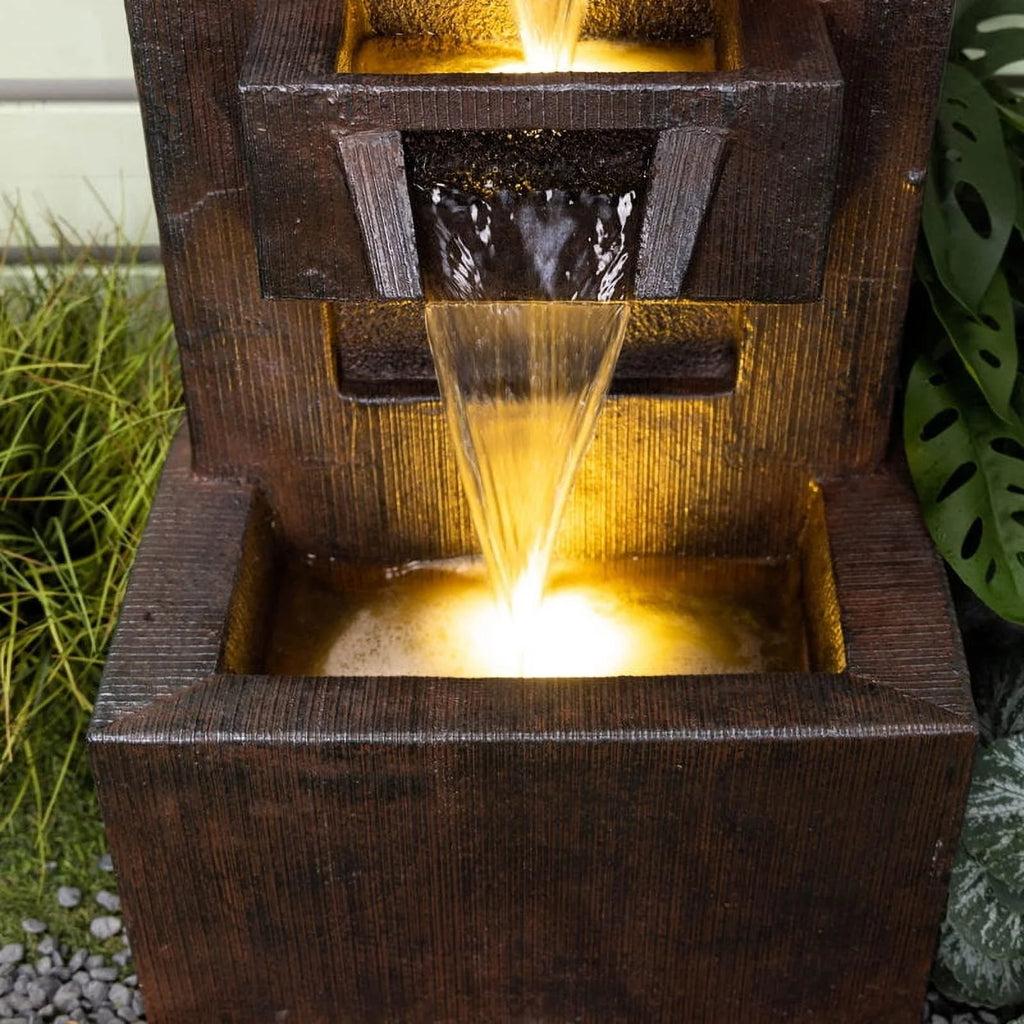 Outdoor Fountains and Indoor Waterfalls 4 Floor - Standing Water Fountain Outdoor with LED Lights for Garden, Living Room, Patio, Home Decor