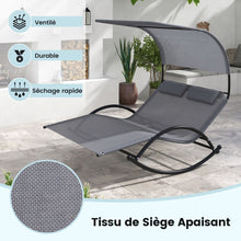 Load image into Gallery viewer, Chaise Longue Double Chaise  Bascule pour 2 Personnes 2 Appui-T锚tes Amovibles Cadre en Mtal Robuste Lit de Repos Ergonomique 2 Places Gris/Noir/Beige -