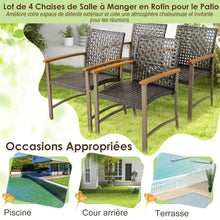 Load image into Gallery viewer, Ensemble de 4 Chaises en Rotin pour l'Extérieur Chaises avec Accoudoirs en Bois d'Acacia Structure Métallique Robuste Chaises Ergonomiques -