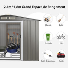 Load image into Gallery viewer, Abri de Jardin Mtal Extrieur 9.74m鲁 Acier Galvanis avec Fondation 4 Persiennes Double Porte et Rampe 260 x 207 x 181 cm Gris Fonc/Gris Clair -