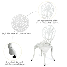 Load image into Gallery viewer, Ensemble Table et 2 Chaises pour Jardin en Aluminium en Forme de Rose Blanc Rsistant aux Intempries -