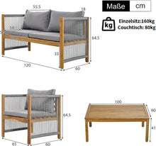 Load image into Gallery viewer, Salon de Jardin,Salon de Jardin 4 Personnes,avec canapé,Table Basse et Coussins,Housse en Tissu déhoussable et Lavable,Noir (Coussins d'assise Inclus)