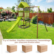 Load image into Gallery viewer, Balanoire 7-en-1 Aire de Jeu en Mtal avec Fort Couvert Rglable en Hauteur Corde d'Escalade Bac  Sable Glisseur Toboggan Ondul Vert -