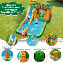Load image into Gallery viewer, 7 en 1 Ch芒teau Gonflable Tropical  Thme Singe &amp; Palmier avec Toboggan Aquatique avec Piscine &amp; 50 Boules Charge 90kg pour 2 Enfants de 3-10 Ans -