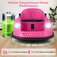 Load image into Gallery viewer, Auto-tamponneuse Electrique 12V pour Enfants Alimentée par Batterie Télécommande Lumières LED Musique pour les 2-5 Ans Rose/Rouge/Bleu -