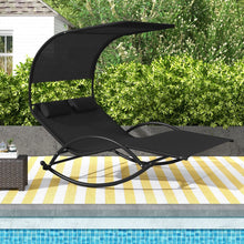 Load image into Gallery viewer, Chaise Longue Double Chaise à Bascule pour 2 Personnes 2 Appui-Têtes Amovibles Cadre en Métal Robuste Lit de Repos Ergonomique 2 Places Gris/Noir/Beige -
