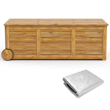 Load image into Gallery viewer, Coffre de Rangement 182L en Bois d’Acacia Charnière en Métal Banc de Rangement à Roulettes Extérieur pour Jardin Patio -