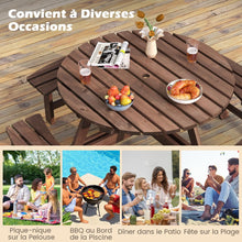 Load image into Gallery viewer, Ensemble Table de Pique-Nique en Bois pour 2  8 Personnes Set Table et Banc Circulaire avec 4 Bancs Intgrs Trou de Parasol de 5cm Marron/Jaune -