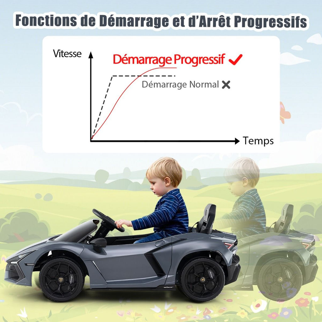 Voiture Electrique 12V pour Enfants Sous Licence Revuelto Télécommande Portes Hydrauliques pour 37-95 Mois Gris/Orange -