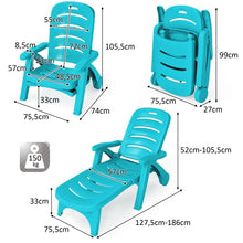 Load image into Gallery viewer, Chaise Longue Pliable Dossier Inclinable  5 Positions avec Roues Intgres pour Terrasse Jardin Piscine 150 kg Gris/Blanc/Bleu -