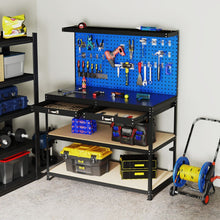 Load image into Gallery viewer, Établi de Bricolage 121 x 61 cm Table de Travail en Métal de 230 kg avec 3 Panneaux Perforés 24 Accessoires de Suspension Noir/Bleu Marine -