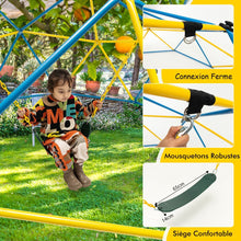 Load image into Gallery viewer, D么me d'Escalade de 305cm avec Balanoire Cage d'Escalade en Mtal Charge Max 363 kg Intrieur Extrieur pour Enfants de 3-10 Ans Jaune/Rouge -