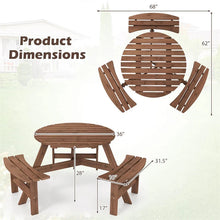 Load image into Gallery viewer, 6-Person Round Wood Picnic Table Set with 3 Built-in Benches &amp; 2" Umbrella Hole, Holds 1850 LBS, Outdoor Dining Table &amp; Bench for Patio Garden