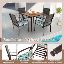 Load image into Gallery viewer, Ensemble de Meubles de Patio 5 Pièces Salon de Jardin 4 Fauteuils en Rotin avec Coussins et Table Carrée avec Trou pour Parasol -