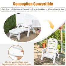 Load image into Gallery viewer, Chaise Longue Pliable Dossier Inclinable à 5 Positions avec Roues Intégrées pour Terrasse Jardin Piscine 150 kg Gris/Blanc/Bleu -
