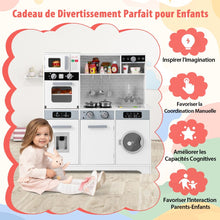 Load image into Gallery viewer, Cuisine de Jeu pour 3 Ans et Plus Jouets de Cuisine en Bois avec Evier Robinet Distributeur d橢au Micro-ondes Four Ustensiles Blanc -