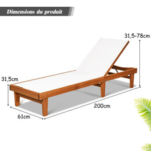 Load image into Gallery viewer, Chaise Longue de Jardin Dossier Inclinable en Bois d'Eucalyptus Tissu Respirant pour Patio Véranda Piscine Charge 180KG -