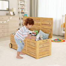 Load image into Gallery viewer, Coffre de Rangement 182L en Bois d’Acacia Charnière en Métal Banc de Rangement à Roulettes Extérieur pour Jardin Patio -