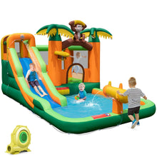 Load image into Gallery viewer, 7 en 1 Ch芒teau Gonflable Tropical  Thme Singe &amp; Palmier avec Toboggan Aquatique avec Piscine &amp; 50 Boules Charge 90kg pour 2 Enfants de 3-10 Ans -