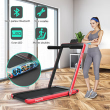 Load image into Gallery viewer, 2 en 1 Tapis de Course Electrique Pliable 1  12 Km/H avec Haut-parleur Bluetooth Tlcommande Moteur 0,75HP Vert/Blanc/Noir/Rouge/Or/Noir et Argent/Bleu -