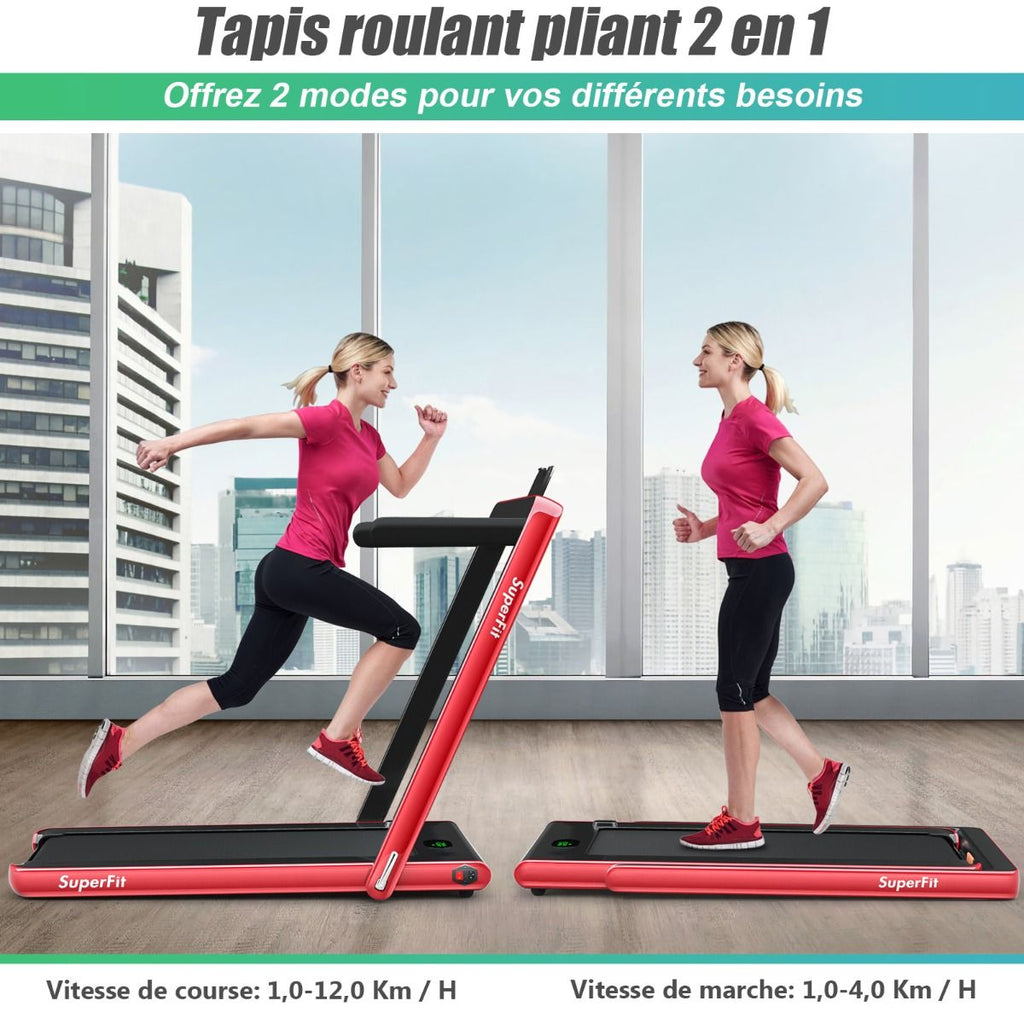 2 en 1 Tapis de Course Electrique Pliable 1 à 12 Km/H avec Haut-parleur Bluetooth Télécommande Moteur 0,75HP Vert/Blanc/Noir/Rouge/Or/Noir et Argenté/Bleu -