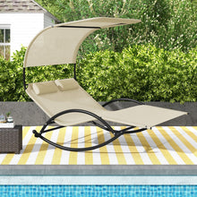 Load image into Gallery viewer, Chaise Longue Double Chaise à Bascule pour 2 Personnes 2 Appui-Têtes Amovibles Cadre en Métal Robuste Lit de Repos Ergonomique 2 Places Gris/Noir/Beige -