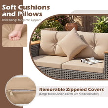 Load image into Gallery viewer, Tangkula 62.5" Large Patio Wicker Loveseat with Acacia Wood Armrests &amp; Cup Holders