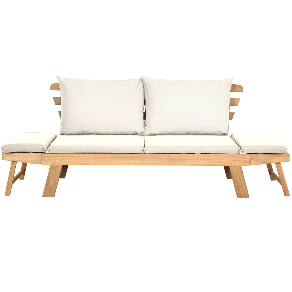 Chaise Longue Convertible avec Coussin Canapé de Jardin 2 en 1 en Bois d’Acacia avec Accoudoir Réglable pour Patio Piscine Jardin Blanc/Gris/Bleu/Rouge -