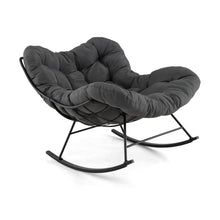 Load image into Gallery viewer, Chaise à Bascule d'Intérieur et d'Extérieur Chaise Papasan Surdimensionnée avec Coussin Rembourré &amp; Cadre en Métal Capacité 205 Kg Gris -