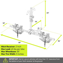 Load image into Gallery viewer, Vibrelli Porte-attelage de vélo électrique – 2 Porte-vélos électriques pour Gros pneus, VTT, vélos Standard – 29,5 kg par vélo – Anti-oscillation breveté – Voitures et VUS – Plateforme