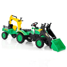 Load image into Gallery viewer, 3 en 1 Tracteur pour Enfant avec 6 Roues Jouet Pelle Remorque Amovible avec Volant Klaxon 3  6 Ans Jaune/Vert -