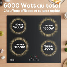 Load image into Gallery viewer, CIARRA Plaque à Induction 4 Feux 6000W - Commande Tactile - Plaque de Cuisson Encastrable - 9 Niveaux de Puissance- Minuteur - Verrouillage Enfant - CABBIH4-D