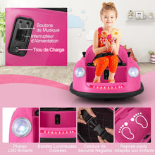 Load image into Gallery viewer, Auto-tamponneuse Electrique 12V pour Enfants Alimentée par Batterie Télécommande Lumières LED Musique pour les 2-5 Ans Rose/Rouge/Bleu -