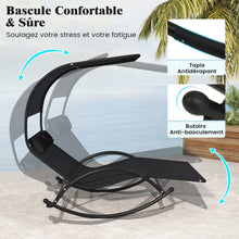 Load image into Gallery viewer, Chaise Longue Double Chaise à Bascule pour 2 Personnes 2 Appui-Têtes Amovibles Cadre en Métal Robuste Lit de Repos Ergonomique 2 Places Gris/Noir/Beige -