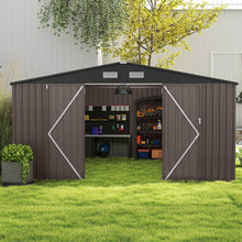 Load image into Gallery viewer, Abri de Stockage Extrieur Grand Hangar  Outils avec Design de Toit Inclin Portes Fermables avec Cls 4 Arations 350x350x198cm Gris -