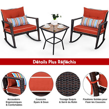 Load image into Gallery viewer, Ensemble de Jardin avec 2 Fauteuils à Bascule et 1 Table Basse en Verre Trempé Tous Coussins Inclus en Rotin PE -