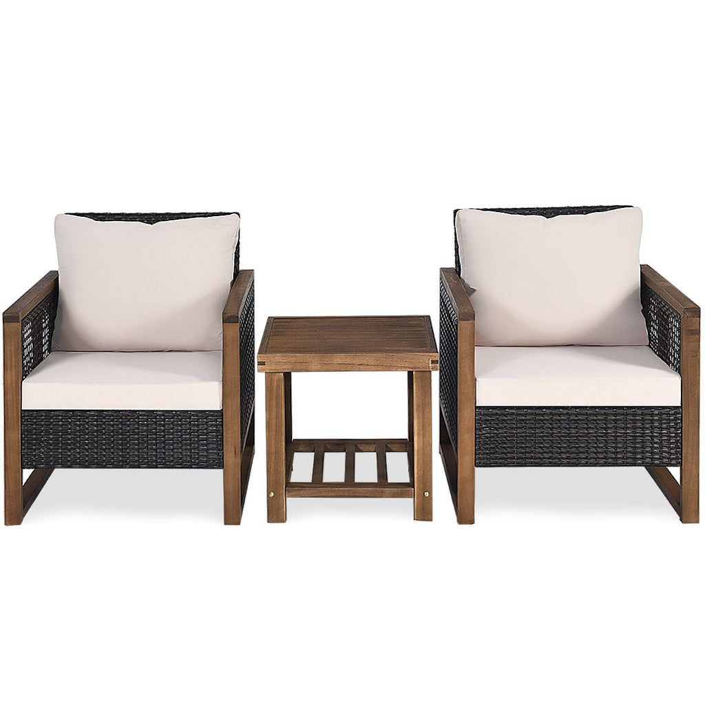 Ensemble Salon de Jardin en Bois d'Acacia Rotin Artisanal Anti-soleil Résistant aux Intempéries pour Porche Balcon Terrasse -