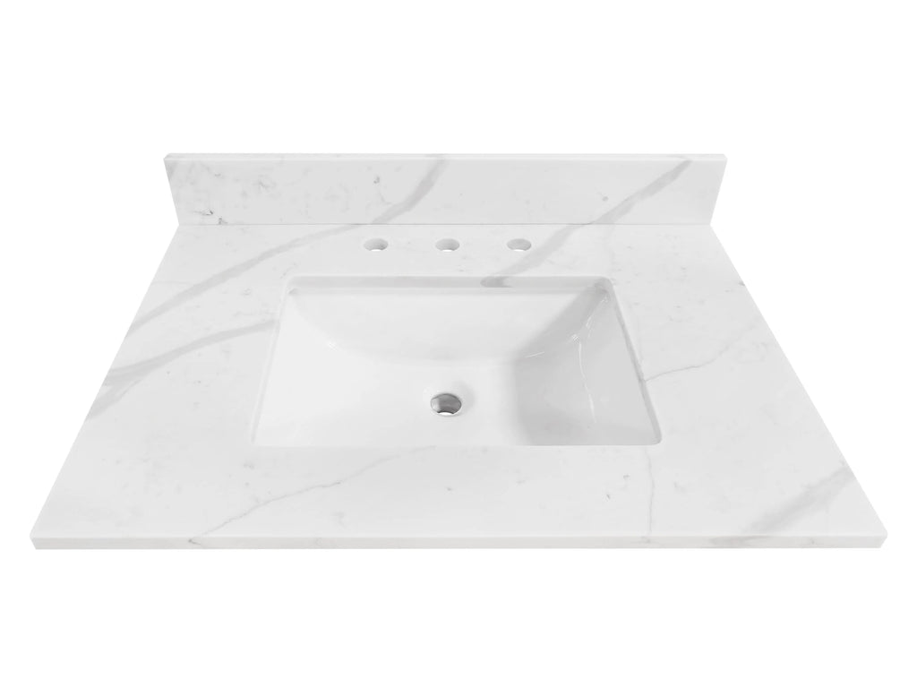 Calacatta 31-in x 22-in White Quartz Undermount Single Sink Widespread Faucet Mount Bathroom Vanity Top