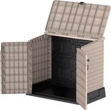 Load image into Gallery viewer, Duramax StoreAway 1200L Plastic Garden Shed/ Flat Lid,Outdoor Storage Shed,Wheelie Bin Hideaways,Wheelie bin box,Durable Construction,Ideal for Bikes,BBQs &amp; 2x 240L Bins,145x85x125 cm,Brown