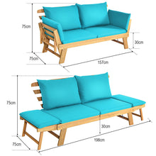 Load image into Gallery viewer, Chaise Longue Convertible avec Coussin Canapé de Jardin 2 en 1 en Bois d’Acacia avec Accoudoir Réglable pour Patio Piscine Jardin Blanc/Gris/Bleu/Rouge -