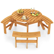 Load image into Gallery viewer, 6-Person Round Wood Picnic Table Set with 3 Built-in Benches &amp; 2" Umbrella Hole, Holds 1850 LBS, Outdoor Dining Table &amp; Bench for Patio Garden