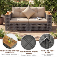 Load image into Gallery viewer, Tangkula 62.5" Large Patio Wicker Loveseat with Acacia Wood Armrests &amp; Cup Holders