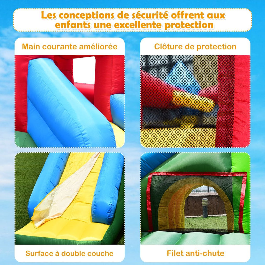 Ch芒teau Gonflable 4 en 1 pour Enfant 3-10 Ans avec Toboggan Aire de Saut Mur d橢scalade Panier de Basketball -