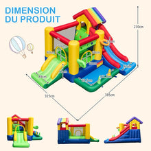 Load image into Gallery viewer, Ch芒teau Gonflable  Thme Arc-en-ciel 7 en 1 avec Ventilateur Double Toboggans Piscine  Balles Panier de Basket Charge 90kg -