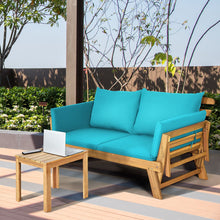 Load image into Gallery viewer, Chaise Longue Convertible avec Coussin Canapé de Jardin 2 en 1 en Bois d’Acacia avec Accoudoir Réglable pour Patio Piscine Jardin Blanc/Gris/Bleu/Rouge -